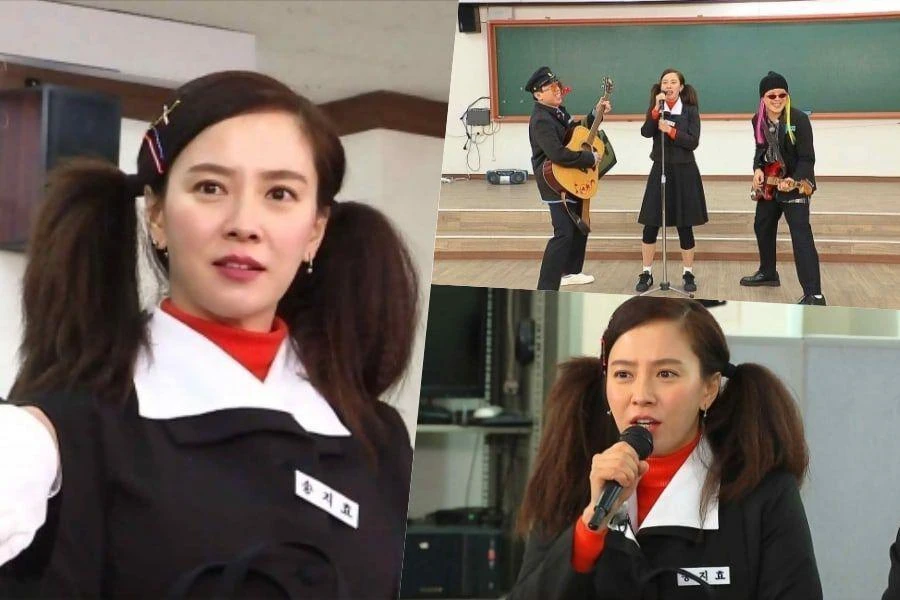 سونج جي هيو Song Ji Hyo تتحول إلى تلميذة من الثمانينيات ومغنية رئيسية لفرقة "Running Man"